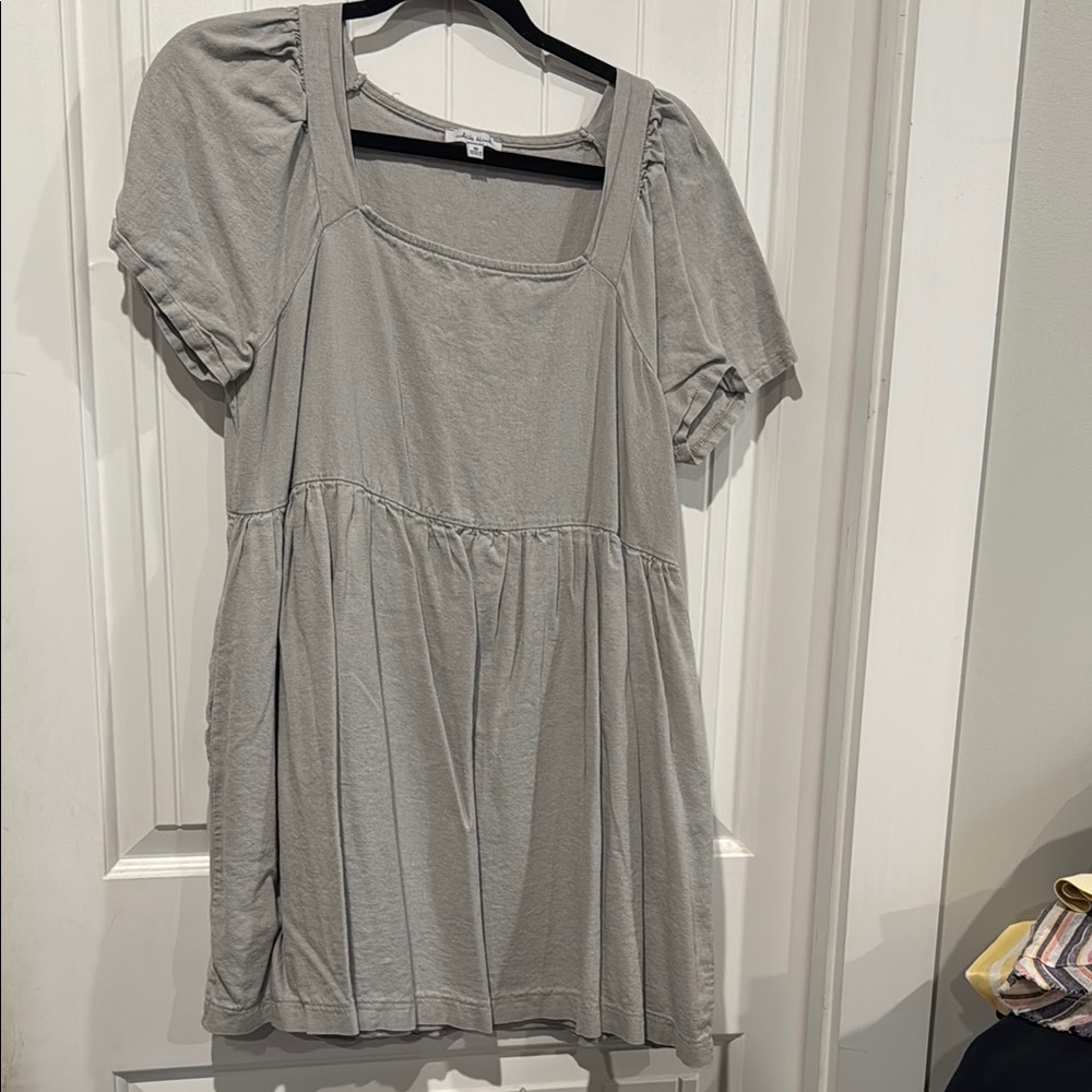 Casual Scoop Neck Babydoll Dress - Light Gray